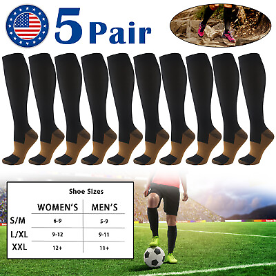 #ad 5 Pairs Copper Compression Socks 20 30mmHg Graduated Support Mens Womens S M XXL $10.44