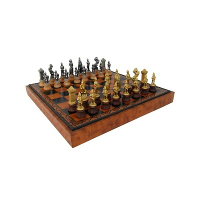 #ad MARY STUART III: Metal Chess Set with Leatherette Chessboard Checker Set $369.16