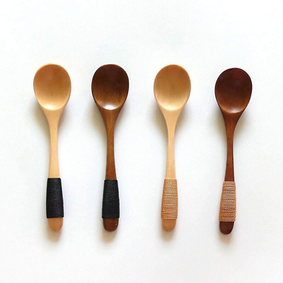 #ad 4 Pcs Mini Wooden Spoons Wood Soup Spoons for Eating Mixing Stirring Cooking H $16.24