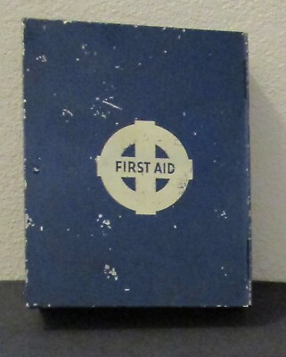 Vintage Wall Mount Emergency Blue Metal First Aid Kit Box With Unused Contents $39.99