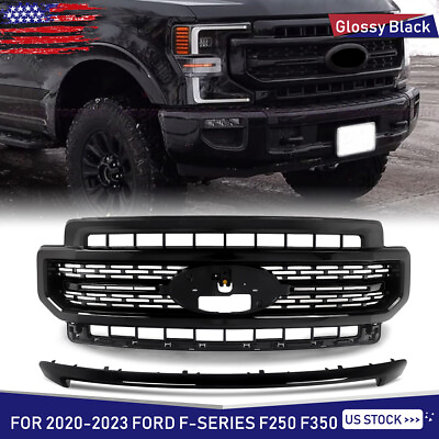 #ad For 2020 Ford F250 F350 Lariat Sport Super Duty Front Bumper Grille Gloss Black $309.98