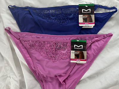 #ad 2 Pack NWT 7 Purple Rose Blue Maidenform Adjustable Nylon Spandex String Bikini $16.55