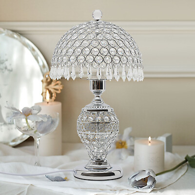 #ad Table Lamp Crystal Light Bedside Nightstand Desk Bedroom Living Room Lamp Silver $57.00