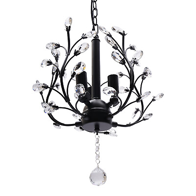 #ad Mini Crystal Chandelier Vintage Black Pendant Hanging Ceiling Light Fixture $51.08