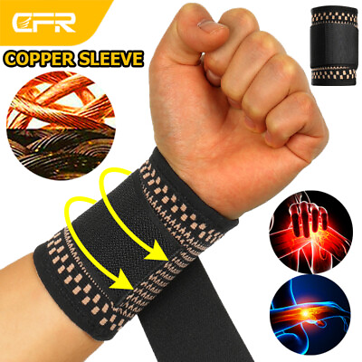 #ad #ad Copper Sports Wrist Band Brace Wrap Adjustable Support Strap Carpal Tunnel CFR $7.99