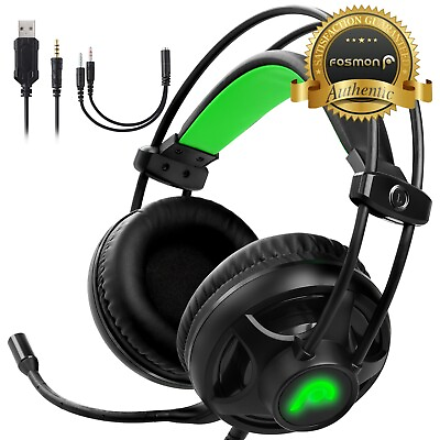Fosmon Green LED Wired Gaming Headset w High Sensitive Mic For Xbox PS Nintendo $12.99