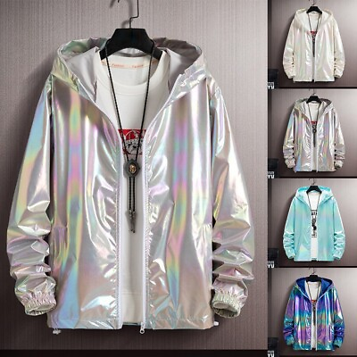#ad 3 Bright Colorful Sunscreen Hooded Men#x27;s Jacket Coat Streetwear with Pockets $19.57