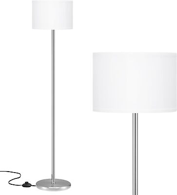 #ad Ambimall Floor Lamp for Living Room Modern Silver with Shade White Lampshade $49.48