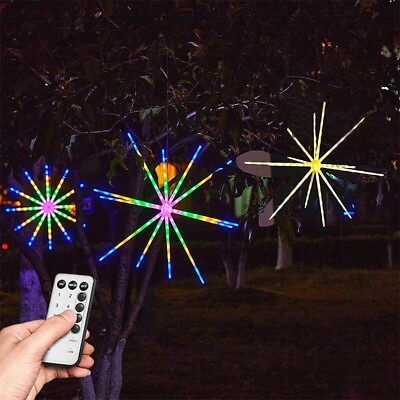 #ad RGB Meteor Firework Lights With Remote Outdoor LED Hanging Starburst Light Decor $19.89