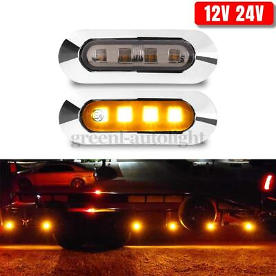 #ad 2PC Marker Lights 3.6quot; LED Truck Trailer Oval Clearance Side Light Amber 12V 24V $7.98