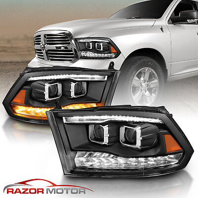 For 2009 2023 Dodge Ram 1500 2500 3500 Black LED Bar Dual Projector Headlights $283.66