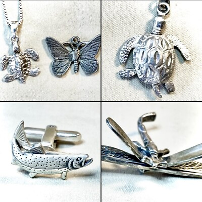 #ad Sterling Silver Ornate Vintage Charms Turtles Dragonfly Fish Animals Lot Of 5 $62.36