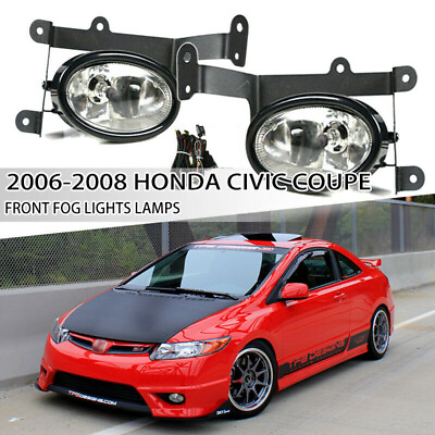 #ad For 2006 2007 2008 Honda Civic Coupe JDM Bumper Driving Fog Lights Lamp w Switch $46.99