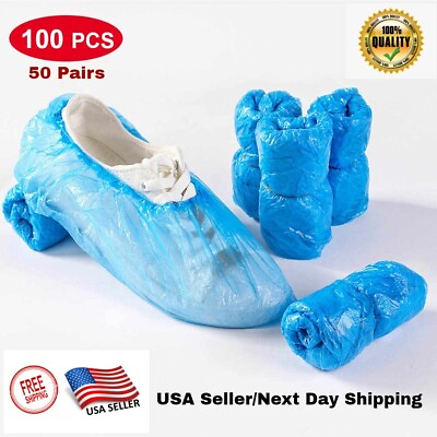 #ad 100 PCS Waterproof Boot Covers Disposable Shoe Cover Elastic Protect Overshoes $7.99