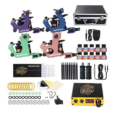 #ad Professional Tattoo Kit Full Tattoo System With Ink and Power Supply W 4 Guns $54.99