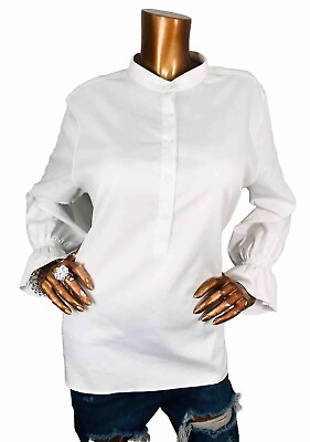 #ad Chico#x27;s 3 or XL Top Stretch Soft No Iron 1 2 Button Up Shirt Long Bell Sl Blouse $25.99