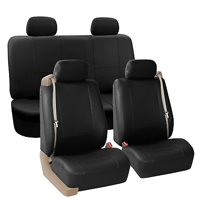 #ad Seat Covers PU Leather Full Set For Built In Seat belt Auto Car Sedan SUV Black $59.99