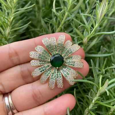#ad 2.50Ct Round Cut Lab Created Emerald Womens Flower Brooch 14K Yellow Gold Plated $132.59