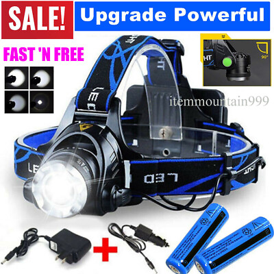 990000LM LED Headlamp Rechargeable Headlight Zoomable Head Torch Lamp Flashlight $11.50