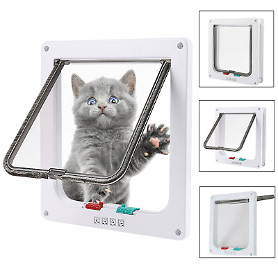 #ad 4 Way Locking Pet Cat Puppy Dog Magnetic Flap Door Entry amp; Exit Safe Gate Frame $23.99
