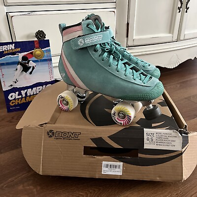 #ad Bont Parkstar Soft Teal Suede Roller Skates for Park Ramps Size 8.6 $185.00