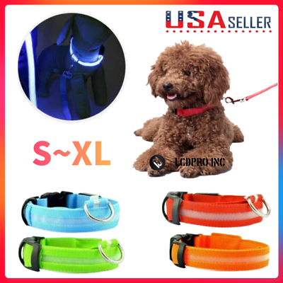 Adjustable LED Dog Waterproof Nylon Collars Night Safety Light Flashing Collar $4.95