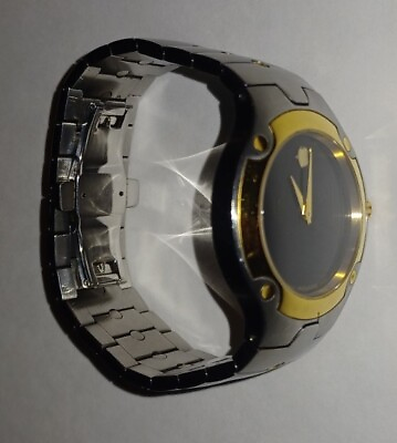 #ad MOVADO Museum 81 G1 1892 Men#x27;s used watch quartz black dial gold silver 6.75quot;. $330.00