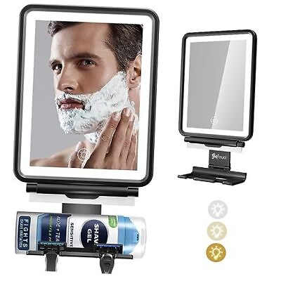 #ad Shower Mirror Fogless for Shaving with Light Razor Holder Anti Fog Black $71.49