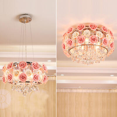 #ad Modern Pink Crystal Chandelier Romantic Rose Flower Ceiling Light Home Pendant $71.92