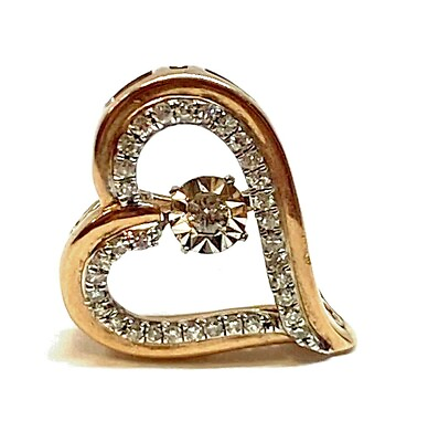 #ad 10K Rose amp; White Gold Heart Pendant with Dangle Diamonds $130.00