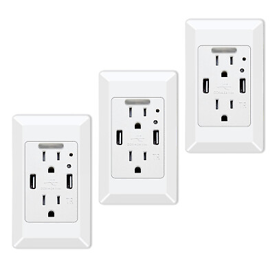 #ad 3PCS LED Night Lighted Wall Outlet 4.2A Dual USB Port TR Receptacle Plug w Cover $49.98