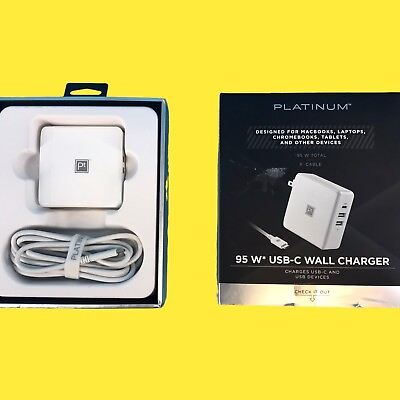 #ad Platinum USB C 3 Port Wall Charger 95W White PT PAC90C2U #2792 z38 b26 $21.89