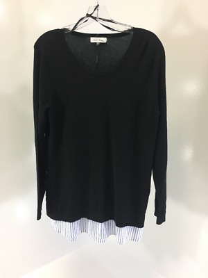 #ad CALVIN KLEIN WOMENS TWOFER LACE SIDE THIN KNIT SWEATER BLACK MEDIUM NEW $47.99