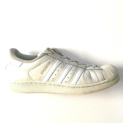 Adidas Superstar Shoes Women#x27;s Size 6 Off White Ivory Leather Lace Up Sneakers $20.00