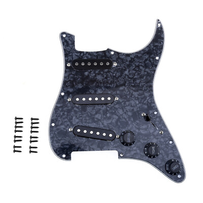 #ad Musiclily Black Pearl 4Ply SSS Prewired Pickguard For Fender Squier Strat Guitar $24.07