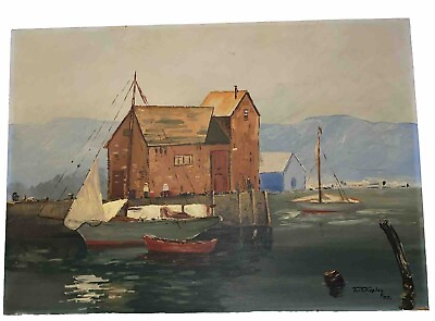 #ad Vintage 1950’s Original Oil Painting Nautical Boat Signed Toots Kaplan 1955 $229.00