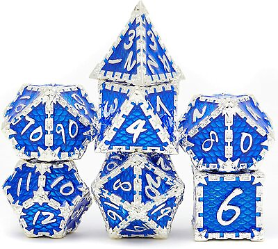 #ad Metal Dice Scales Design Polyhedral Dice Role Playing Game Toy Damp;D Dice Blue $18.59