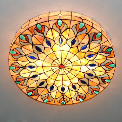 #ad Tiffany Style Stained Glass Peacock Ceiling Lighting Lamp Fixture Flush Mount $145.23