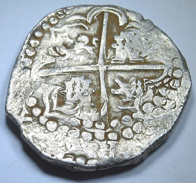 #ad 1600#x27;s Porto Bello Hoard Transposed Lions Spanish Bolivia Silver 8 Reales Coin $589.95