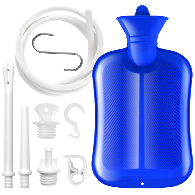 #ad 2 Liter Home Enema Douche Kit Hot Water Bottle Bag Reusable Colon Cleansing Blue $17.99