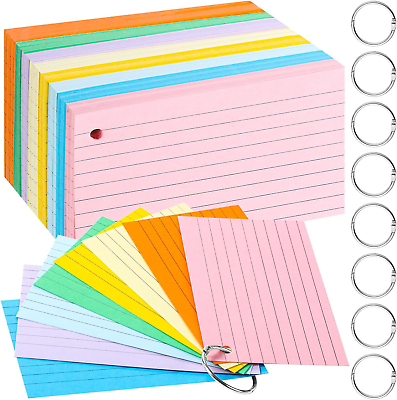 #ad New 400 PCS Colored Index Cards 3X5 Ring Flash Cards Ruled Note Cards Multicolor $25.97