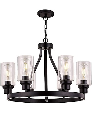 Sivilynus Farmhouse Chandelier Lighting Round 6 Lights Black with Glass Shade... $199.99