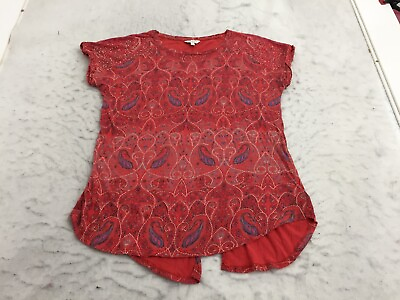 #ad Lucky Brand Shirt Plus Size 1X red paisley back slit $8.99