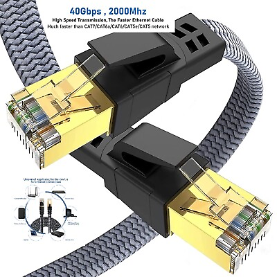 #ad Braided 6FT 35FT Heavy Duty Cat8 Ethernet Cable Super Speed 40Gbps 2000Mhz RJ45 $16.99