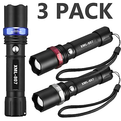 #ad Super Bright Tactical Flashlight 5 Modes Zoomable 3 Pack $11.99
