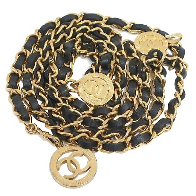 #ad CHANEL BELT AUTH Coco chain CC Gold 3 Coins Medal Logo Vintage Necklace used $940.00