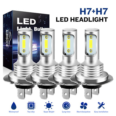 #ad 4x H7 LED Headlight Bulb Kit High Low Beam 220W 60000LM Super Bright 6000K White $31.99