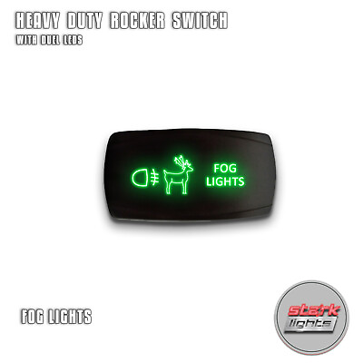 GREEN HORIZONTAL LED Rocker Switch 5 Pin Dual Light 20A 12V ON OFF FOG LIGHTS $10.89