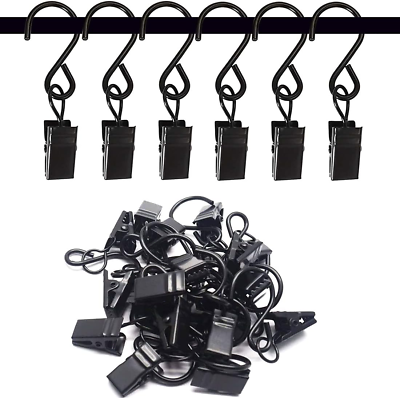 #ad 50 Pcs S Hooks Curtain Clips with Hooks Stainless Steel S Hooks Clip Lamp Hook B $8.99