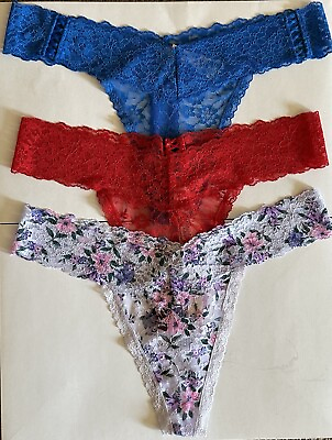 #ad Victorias Secret Lace Thong Sexy Panties All Over Lace Extra Large XL 3pcs New $25.00